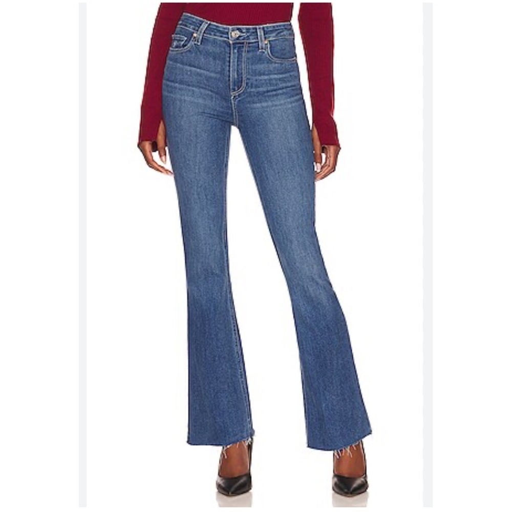 PAIGE‎ Laurel Canyon High Rise Flare Jeans Raw Frayed Hem 30 Boho 70s Festival